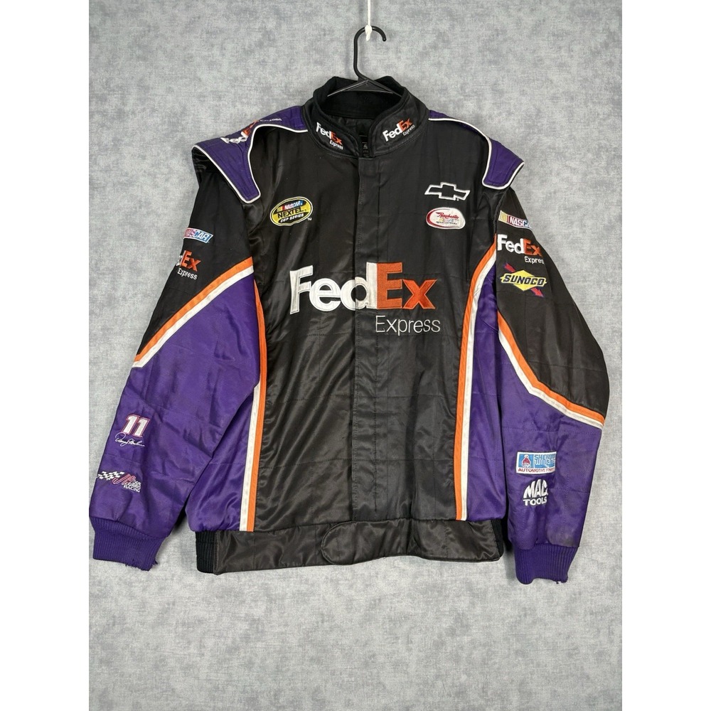 Denny Hamlin #11 FedEx NASCAR Chase Authentics Racing Jacket Mens L Y2K